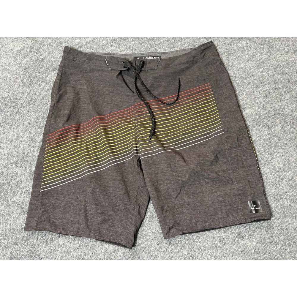 Rip Curl Board Shorts Mens 34 Gray Mirage Stripe Drawstring Swim Surf Casual